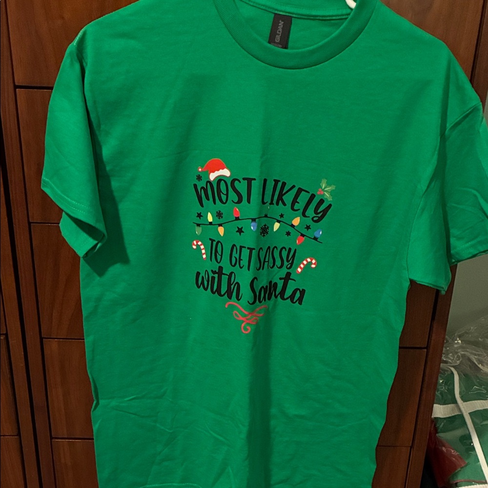 Gildan Green 'Most Likely to Get Sassy with Santa' T-Shirt